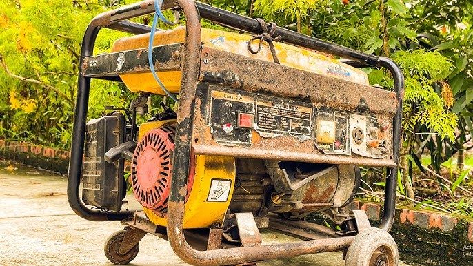 broken portable generator sit on yard